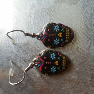"Dia De Los Muertos" Sugar Skull Earrings Black